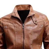Veste de moto en cuir d'agneau véritable pour homme, coupe ajustée, réversible, col montant, style motard, marron