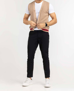 Pull-over homme en laine/acrylique, col en V, respirant, couleur personnalisée, logo personnalisé, marque personnalisée, tricot uni, mode hiver. - Product Image 2