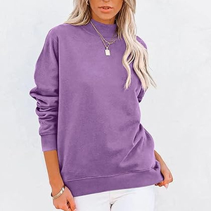Nouvel Arrivage – Sweat-shirt en Coton Confortable et Décontracté pour Femme, Col Rond, Manches Longues, Épaules Tombantes, Couleur Unie, Style Luxe - Product Image 5