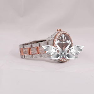 Luxury Two Tone Rose Gold & Silver Iced Out Moissanite Watch for Men, Brown Dial, Full Diamond Paved Hip Hop Custom Wristwatch - Product Image 3