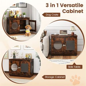 Table d'appoint rustique marron 2-en-1 pour cage à chien, capacité 88 lb, 32,5"x18,5"x23,5", style ferme, pour usage intérieur/extérieur, pour crabe ermite - Product Image 5