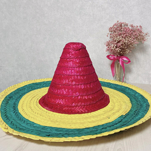 Vietnam Manufactured Natural Grass Striped <b>Straw</b> Sombrero Mexican <b>Hat</b> 51cm Brim Sports/SKI Halloween Party Costume Decorative - Product Image 1