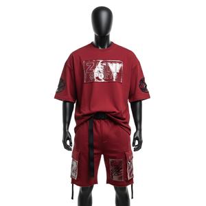 Ensemble T-shirt et short pour homme en coton premium, taille plus, été, tissu éponge 240 GSM, séchage rapide, respirant, couleur et logo personnalisables - Product Image 1