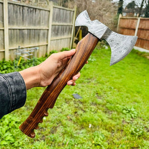 Hacha de doble cabeza de Damasco, patrón clásico, construcción sólida de acero, herramienta para exteriores, supervivencia, camping, madera - Product Image 1