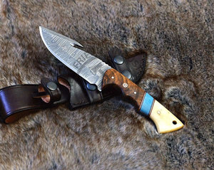 Damascus Hunting/Skinning Gut <b>Hook</b> Knife 10" <b>Clip</b> Point Blade Wenge Wood Handle Full Tang Hand Forged Fixed Blade Ambidextrous - Product Image 6