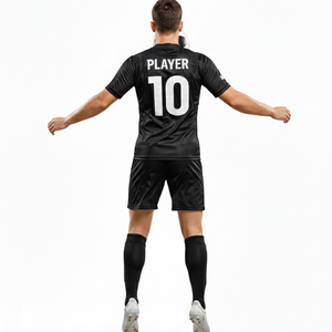 Uniforme de football respirant avec nom d'équipe personnalisé, couleurs personnalisées, uniforme de football en polyester de qualité supérieure en noir avec logo sur le devant - Product Image 5