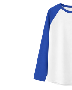 Custom Royal Blue <b>White</b> Raglan Long Sleeve T Shirt Men Cotton Casual Contrast Crew Neck Baseball <b>Tee</b> OEM Manufacturer Supplier - Product Image 3