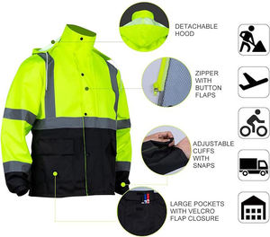 Combinaison de pluie haute visibilité réfléchissante en polyester Oxford 300D, veste et pantalon imperméables, ensemble de vêtements de travail industriels et d'extérieur avec logo personnalisé - Product Image 3