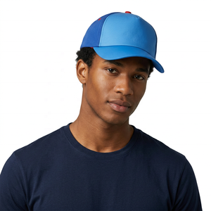 Casquette de baseball bleue à 6 panneaux, panneaux contrastés, boucle en cuivre doré, casquette ajustée unisexe pour un usage décontracté, toutes saisons, 100% coton - Product Image 6