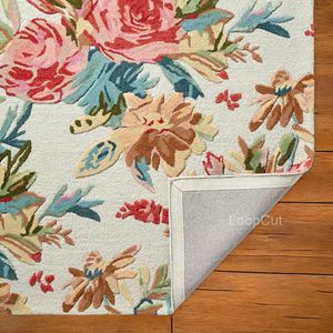 Tapis en laine fait main au design artistique moderne, motif floral abstrait, forme rectangulaire, multicolore, taille personnalisée, tapis tufté de forme libre pour la maison - Product Image 4