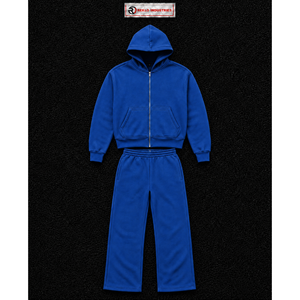 Blue Mens Tracksuit Set <b>Full</b> <b>Zip</b> <b>Hoodie</b> Straight Leg Sweatpants Casual Sportswear Plain Jogging Suit Wholesale Custom Casual Out - Product Image 5