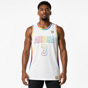 Aurora Basketball Jersey Tank <b>Top</b> Sublimated <b>Rainbow</b> Print Moisture Wicking 100 Polyester Unisex Adult Regular Fit - Product Image 4