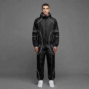 Customised High Quality Polyester <b>Wind</b> <b>Breaker</b> Tracksuit Men's Solid Color Nylon Full Zip Outdoor Two Piece Jacket & Pant Set - Product Image 1
