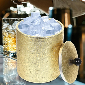 Luxury <b>Gold</b> Textured <b>Ice</b> <b>Bucket</b> Features A Appearance A Removable Lid And A Sleek Black Ball Knob Handle Use For Bar And Events - Product Image 4