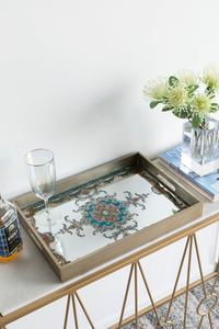 Wholesale Luxury Rectangular Wood Enamel Finished Dining Tray Bulk Hotel Serving Platter Elegant Patterned Tableware - Product Image 5