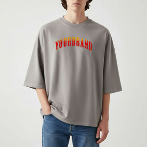 Camiseta de hombre de algodón 100% grueso, color negro sólido, ecológica, de corte holgado y extragrande, con logotipo personalizado serigrafiado OEM. - Product Image 6
