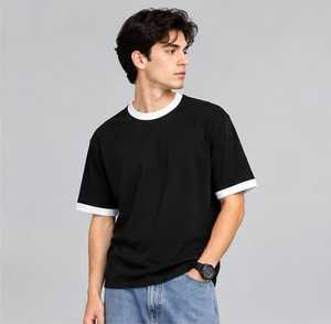 Camiseta de Hombre 100% Algodón, Manga Corta, Cuello Redondo, Ribete en Contraste, Estilo Casual, Corte Regular, Tejido Jersey, Color Sólido, Estilo Urbano - Product Image 3