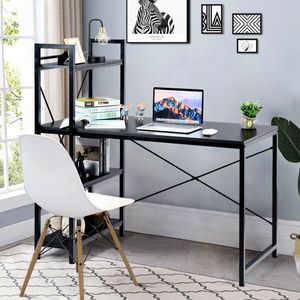 47.5 Inch Writing Study Computer <b>Desk</b> with 4 Tier Shelves for Home Office Use - Product Image 2