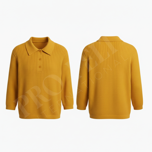 Polo en polyester de qualité supérieure, doux et côtelé, avec col boutonné, confortable et élégant, à manches longues, pour homme, décontracté - Product Image 6