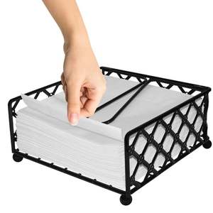 <b>Black</b> Metal Square <b>Napkin</b> Holder with Ring Dispenser 7x7x3 Inch - Product Image 3
