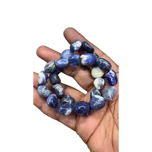 Boncuklu takı 11-15mm Sodalite taş eskitme boncuklu bilezik özel boncuk streç bilezik Sodalite Nugget bilezik bileklik