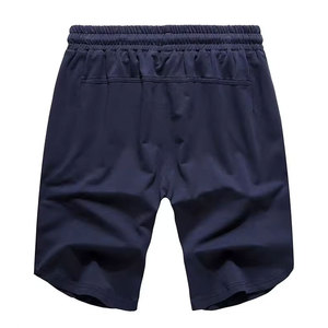 Men's Navy Blue 100% Cotton Canvas Quick Dry Breathable Vintage Decoration Front Logo Bermuda Shorts with Pockets <b>Elastic</b> Waist - Product Image 1
