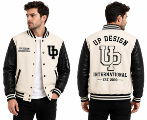 Veste de baseball personnalisée pour homme en laine avec manches en cuir PU, broderie, style varsity, OEM ODM - Product Image 1