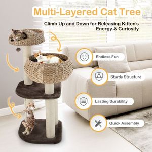 Arbre à chat en rotin de 41 pouces avec perchoir confortable pour la sieste et les griffades des chats - Product Image 6