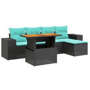 ชุดโซฟาลานบ้านหวายโพลีสีดำ 6 ชิ้นพร้อมเบาะรองนั่งเฟอร์นิเจอร์กลางแจ้ง - Product Image 2