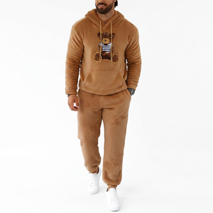 Conjunto de Sudadera con Capucha de Forro Polar Marrón para Hombre con Estampado, Chándal Informal de Manga Larga, Pantalones Deportivos, Conjunto de Dos Piezas, Ropa de Invierno - Product Image 6