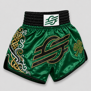 Pantalones Cortos de Boxeo Verdes con Bordado Celta Dorado en el Logotipo Frontal, Diseño Unisex, Corte Regular, Ligeros, de Secado Rápido, 160g, Ropa Deportiva de Combate - Product Image 4