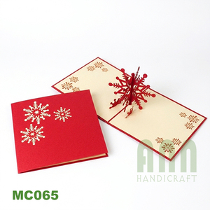 Carte de vœux promotionnelle de Noël ANN HANDICRAFT MC019 rouge, flocon de neige 3D pop-up, faite à la main, en papier découpé, estampage or mat - Product Image 6