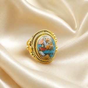 Natural Oyster Turquoise Mosaic Vintage Bezel Setting <b>Statement</b> <b>Ring</b> 925 Sterling <b>Silver</b> Handmade Boho Cocktail <b>Ring</b> Yellow Rose - Product Image 5