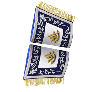 Guantes Masónicos de Alta Calidad con Puños Blancos, Guantes de Francmasonería con Símbolo de Compás y Escuadra Bordado, Puños de Algodón - Product Image 3