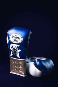 No Boxing Life <b>Leather</b> Training <b>Gloves</b> Lace-Up Wrist Adjustable for Adults Full Finger Boxing Gear Blue Gold Embossed Logo - Product Image 5