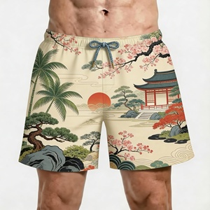 Shorts de Baño para Hombre con Estampado Floral Tropical, Cintura Media con Cordón Ajustable, Traje de Baño Casual, 100% Poliéster Tejido - Product Image 1