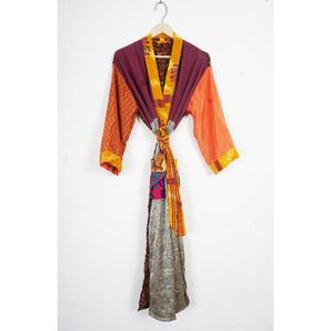 Vintage 100% Silk Sari Kimono Robe Women Handmade Patchwork Boho Elegant Luxury Thermal Summer Wear Free Size - Product Image 2