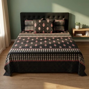 Parure de lit moderne en coton imprimé 4 pièces 1,8 m motif floral noir respirant toutes saisons avec drap et taies d'oreiller - Product Image 3