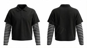 Polo personnalisé avec logo, manches doubles rayées, élégant et confortable, style décontracté, style streetwear, pour hommes - Product Image 2
