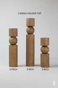 Juego de 3 Portavelas de Madera con Forma de Columna, Decoración para el Hogar, Acabado Natural, Diseño Redondo - Product Image 6