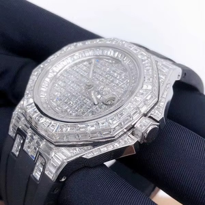 Qualité supérieure VVS Baguette Cut Moissanite Automatique Mécanique Ceinture En Caoutchouc Diamant Montre-Bracelet Glacé Hip Hop Mode Pour Hommes - Product Image 6