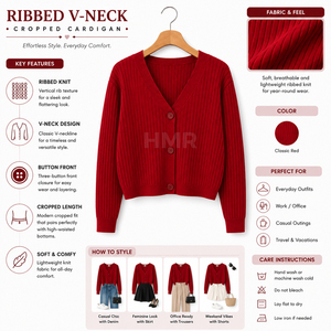HMR Sisterhood Sorority Acrylic Red Knitted V-Neck <b>Cardigan</b> Long <b>Sleeve</b> Button Front Casual Top Plain <b>Short</b> Length Sweater - Product Image 6