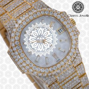 Charm_Jewells Montre de luxe en or, boîtier rond de 40 mm, quartz analogique, lunette sertie de diamants, mode féminine - Product Image 3