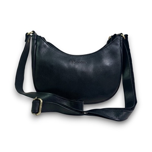 Women Genuine Leather Durable Single Zipper <b>Small</b> Crescent Crossbody <b>Bag</b> Minimalist Half Moon Shoulder Handbag for Travel <b>Black</b> - Product Image 1