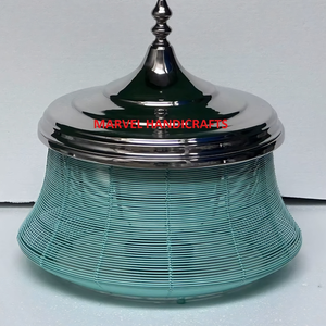 Plat de service en acier inoxydable vert menthe avec couvercle décoratif en fil métallique, chauffe-plat thermique isolé, vaisselle de table - Product Image 2