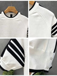 Men's White <b>Raglan</b> Sleeve Knitted T-Shirt O-Neck Contrast Trim Regular Fit Casual Short Sleeve Polyester/Cotton 180g - Product Image 5