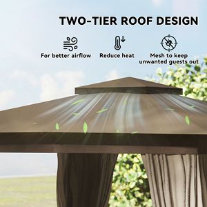Gazebo da Esterno 3x3m con Tetto Morbido in PE, Tende e Zanzariera, Struttura in Acciaio, Ganci, Colore Kaki, Pergola in Legno - Product Image 4