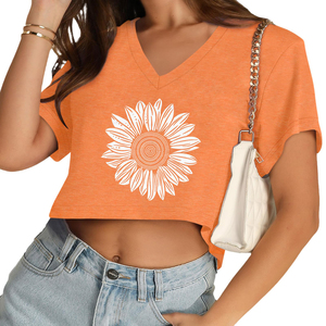 T-shirt court à imprimé floral pour femmes, t-shirt esthétique à manches courtes, tissu extensible doux, haut d'été tendance, chemise tendance et à la mode - Product Image 3