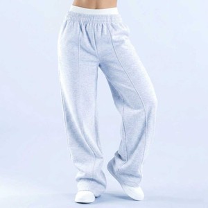Nouveau design – Pantalon de jogging en molleton gris clair pour femme, taille élastique, coupe droite décontractée, personnalisable avec logo, vente en gros - Product Image 2