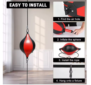 Balón de velocidad de boxeo de doble extremo de cuero, entrenador de reacción, saco de boxeo de suelo a techo con cuerda para práctica en gimnasio en casa - Product Image 6